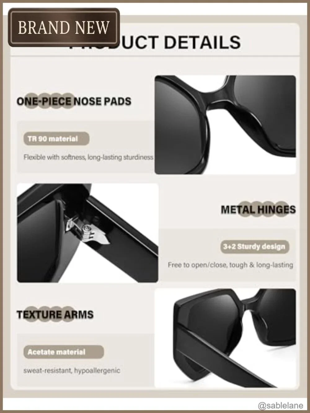 Oversized Hexagon Sunglasses Women Polarized UV400 Protection TR90 Acetate